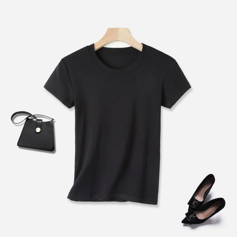Summer new front shoulder crew neck short-sleeved shirt women's trendy solid color inner layer slim slimming bottom top