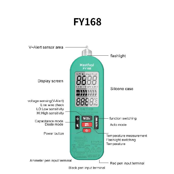 MASTFUYI Professional Digital Multimeter AC/DC Voltage Current 6000 Counts True RMS Volt Amp Ohm Hz Capacitance NCV Tester Tools