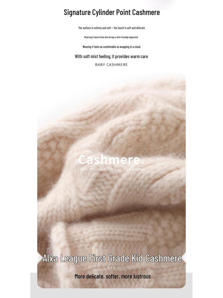 Women's Cable Knit Cashmere Beanie with Fox Fur Pom Pom - Thickened, Warm, and Casual Winter Ear Protection Hat