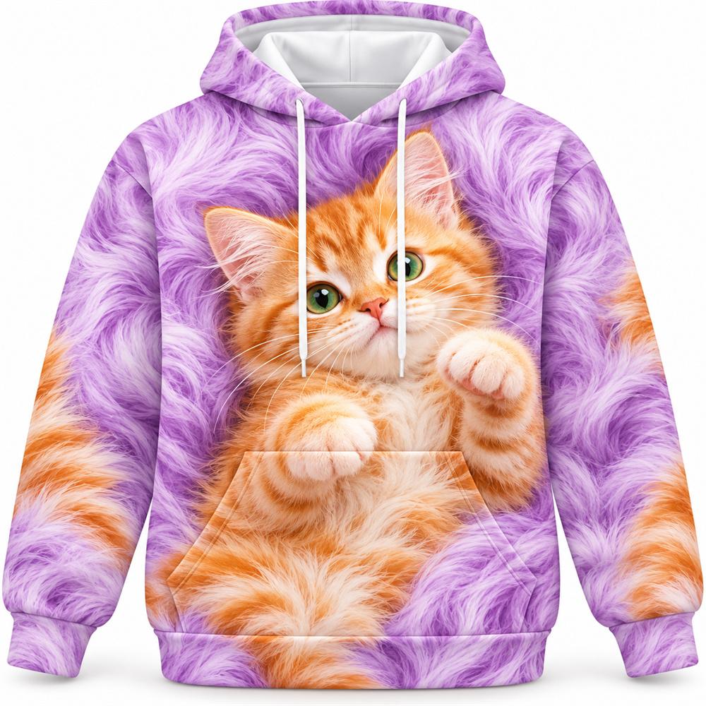 3D Print Cute Cat Hoodie For Men Women Fluffy Kitten Pattern Pullover Hoodie Animal Lover Gift Graphic Hooded Sweatshirt Trend