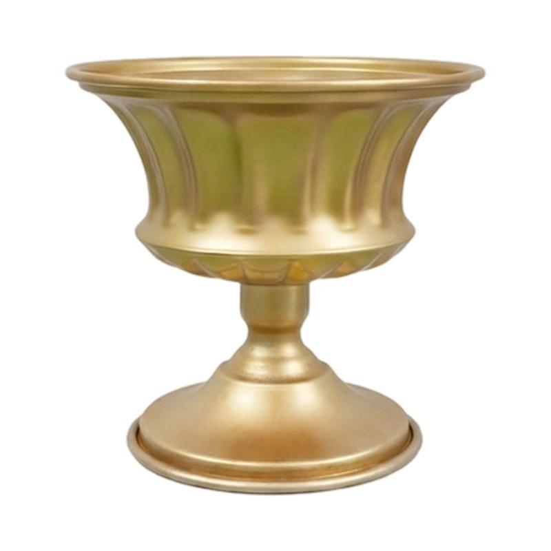 Iron Flower Urn with Fluted Detailing and Wide Raised Base for Wedding Centerpieces and Tabletop Arrangement Displays
