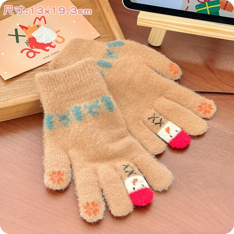 Touch Screen Christmas Red Split Finger Gloves for Female Winter Student Cute Korean Style Thick Plush Riding Warm Winter Trend