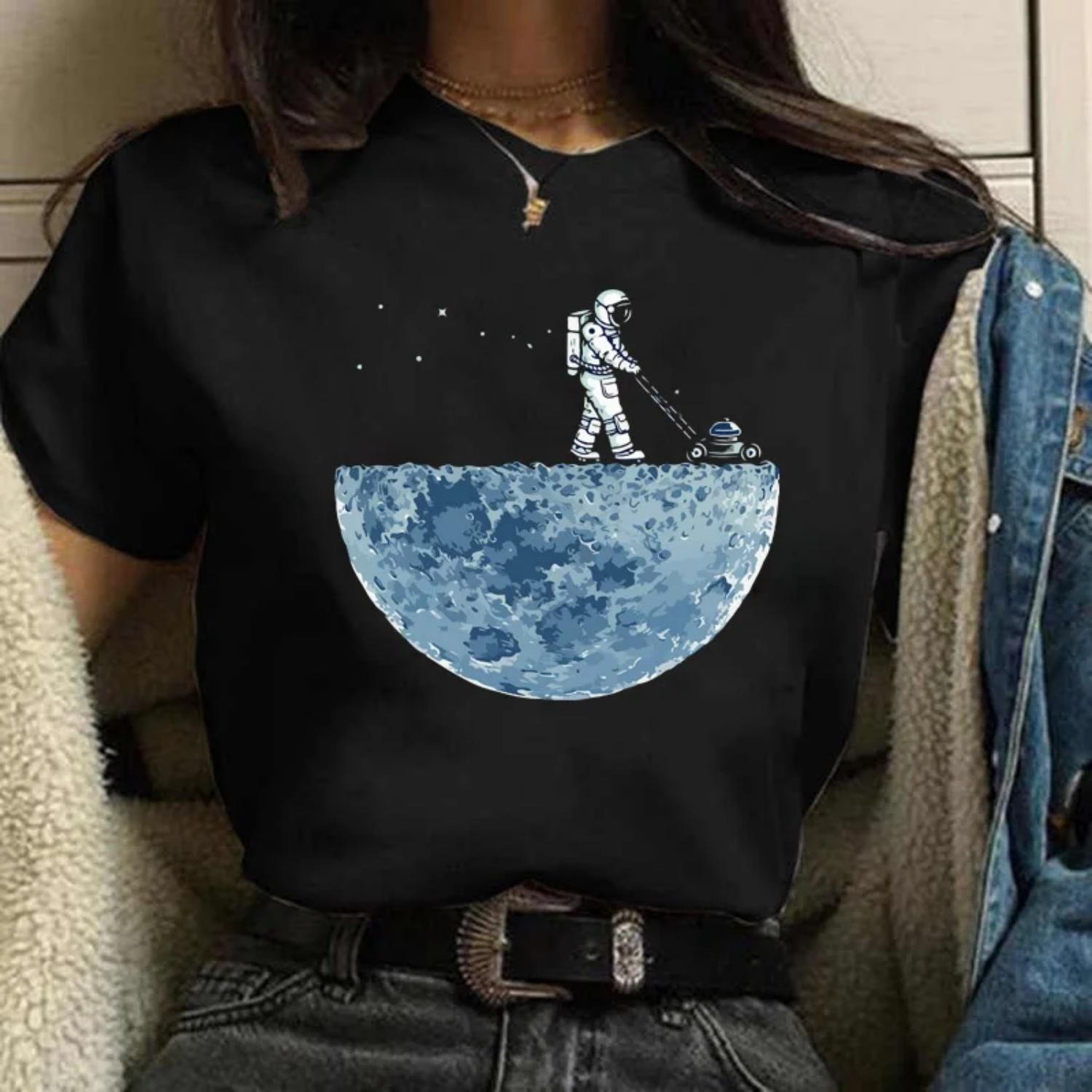 Maycaur High Quality Women T Shirt Cartoon Lunar Cleaner Printing Shirt Street Casual Short Sleeve Female T Shirt Black Tshirt S чёрный