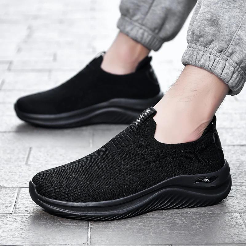 Walking Shoes Men Mesh Comfortable Slip-on Casual Flat Tennis Shoes Black Casual Breathable Big Size Sneakers for Men