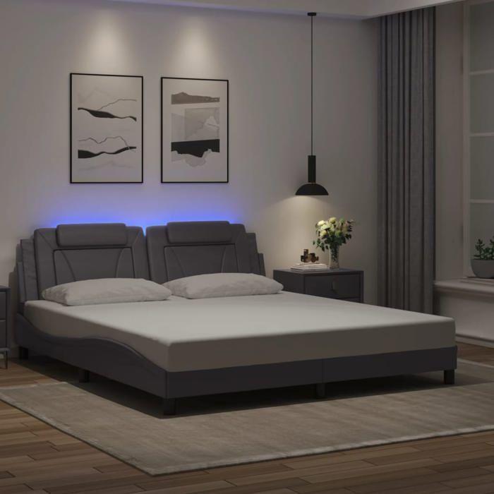 VidaXL Bed Frames with LED Lights, Upholstered Bed with Headboard, Double Bed, Adult Bedroom Bed, Modern, Grey 180x200 Cm 3214039