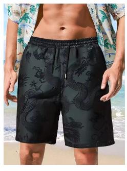 2025 new men s shorts, swimming beach shorts, 3D Chinese dragon print, men s shorts S