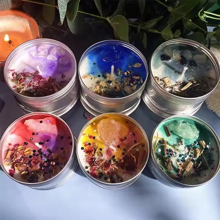 Wholesale Natural Organic Candles Sage Lavender Aroma Luxury Crystal Quartz Spiritual Soy Wax Scented Candles Gift Set One Size