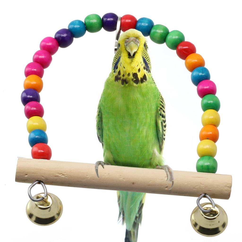Bird Swing Toy Parrot Cage Toy Natural  Perch With Plastic Beads
