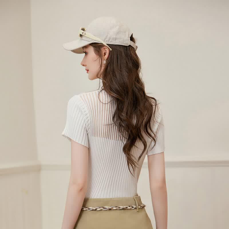 Women's Tencel Blend V-Neck Slim Fit Short Sleeve Knitted Top