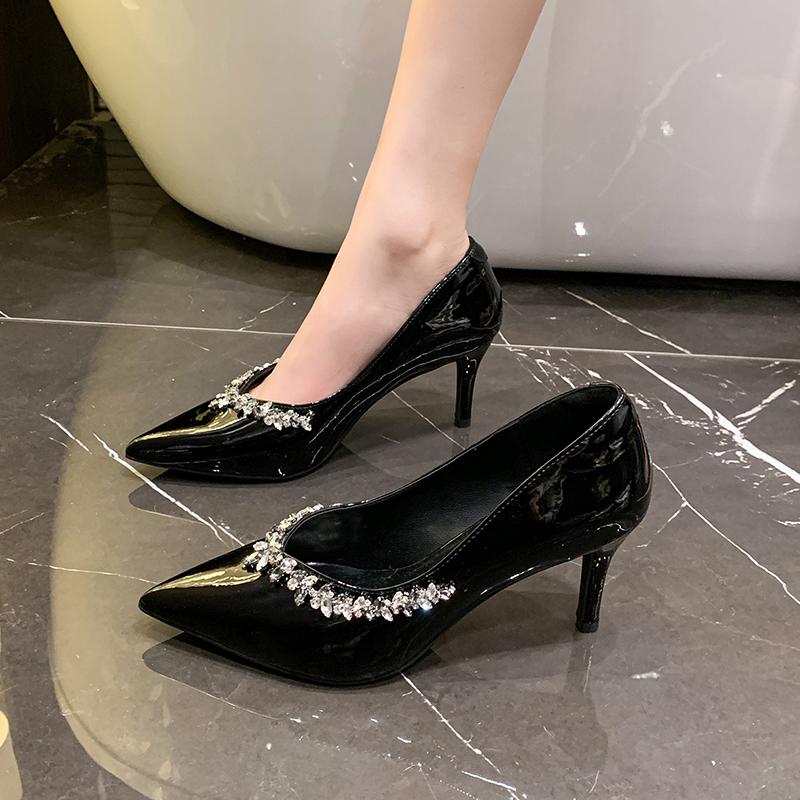 Fashion Black Pointed High Heels for Women Water Diamond Versatile Fine Heels Work Shoes Women Designer Banquet Dress Shoes Pumps