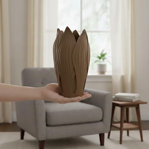 Brown Leaf-shaped Decorative Vase for Flowers, Modern Design
