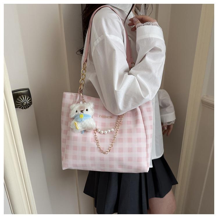 Frühlings-Neue Mode Karierte Tragetasche für Damen, Große Kapazität Lässige Schulter-Handtasche, Urbane Einfacher Stil Quadratisches Muster Tasche KTB