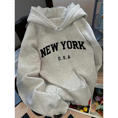 Men's New York Letter Print Loose Casual Pullover Hoodie Street Fashion Printed Top