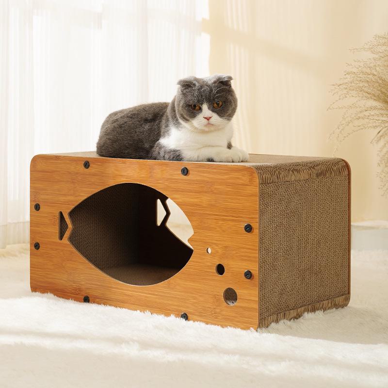 Meow Fairy Bubble Fish Cartoon Cat Bed & Scratching Board - Double-layer Corrugated Cardboard, Multi-purpose Design