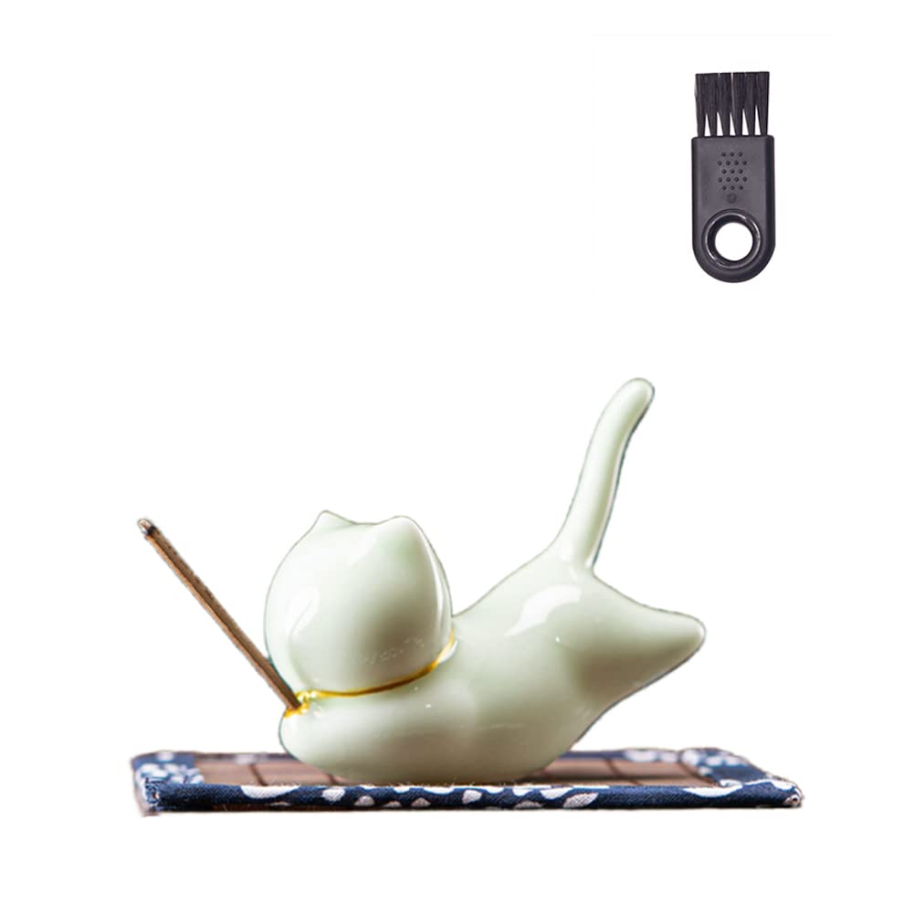 

BOHALUU Cute Cat Incense Burner with Mat and Brush, Ceramic, Stylish, for Buddhist Altars, Mini Buddhist Altars, Ceramic, Yoga, Meditation,