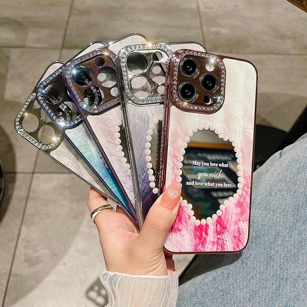 Luxusní pevné kryty rámečku objektivu Bling Diamond pro iPhone 15 14 13 12 Pro Max Plus Glitter Gem Ochrana zrcátka Pouzdra na telefon