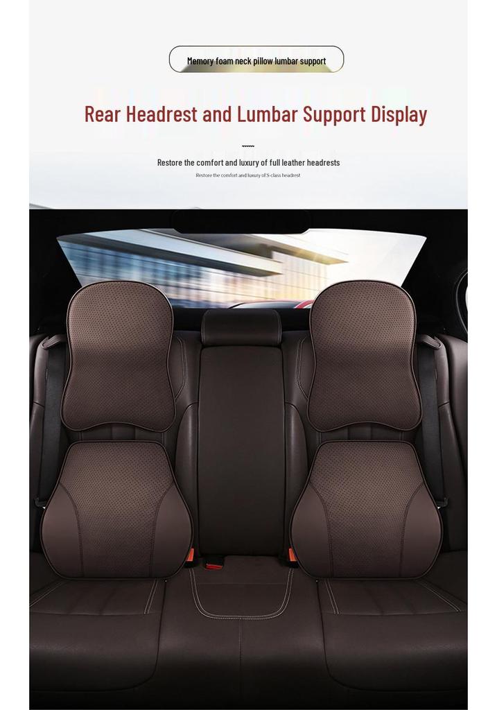 Nappa Leather Memory Foam Car Headrest & Lumbar Pillow Cushion