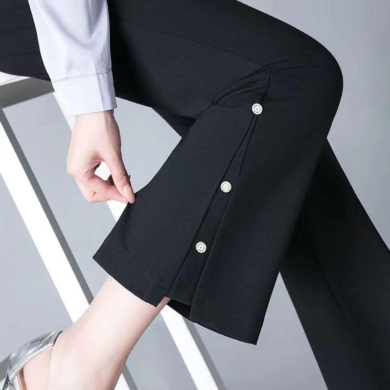 Spodnie damskie z rozszerzanymi nogawkami wiosna jesień zima nowy styl dziewięciopunktowe elastyczny pas plus aksamit czarne lejące spodnie