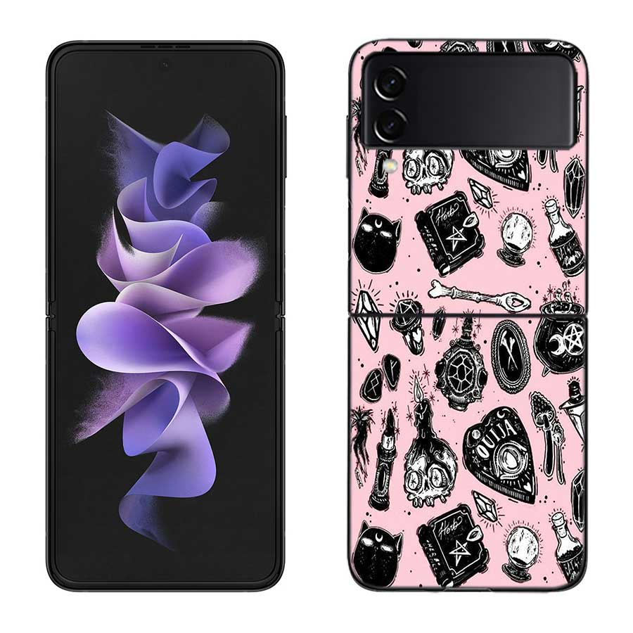 Witch Girl And Cat Case for Samsung Galaxy Z Flip 6 Flip 5 4 3 5G Black Cell Phone Cover Z Flip 5 Luxury PC Shell Coque