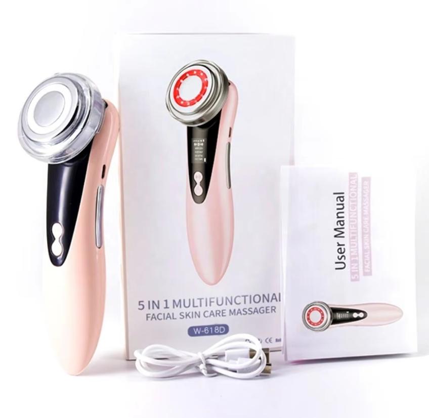 5-In-1 Facial Massager: LED Light Therapy, Eye Care, Skin Smoothing, USB Rechargeable
