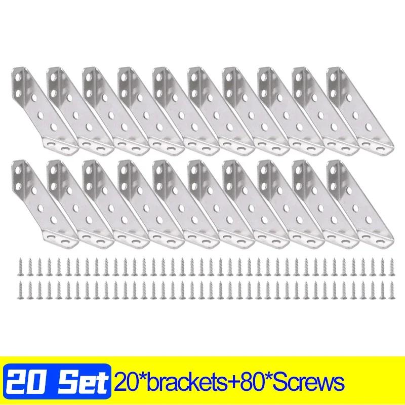 30/1set Corner Brackets Stainless Steel Furniture Angle Shelf Connector with Screws Cabinet Support Fixing Frame Corners Brace