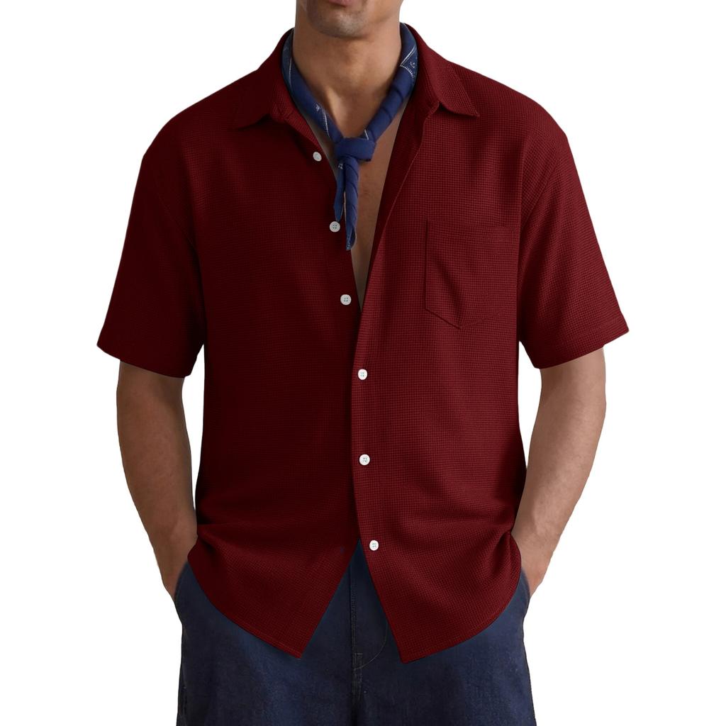 Men's Casual Stylish Button-up Shirt - Men's Loose-fitting Breathable Short-sleeved Sports Shirt