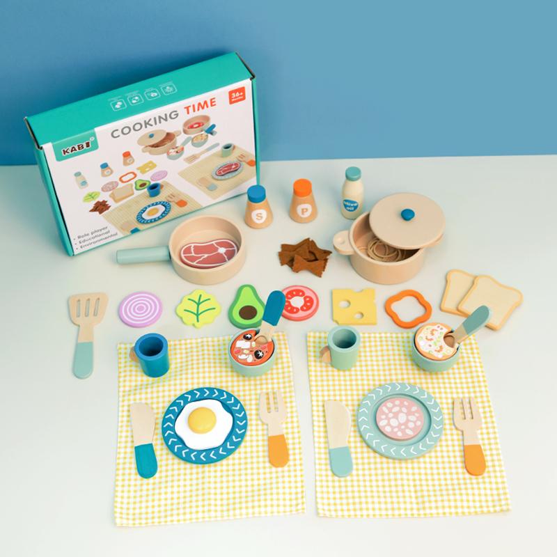 Kids Kitchen Toys Wooden Simulation Kitchen Toy Pretend Play Cooking Toy Role Play Game Early Educational Toy for Girl Boy Gifts