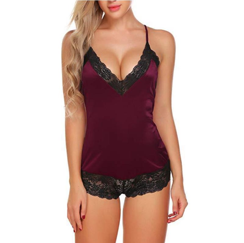 

Кружевные женские ночные сорочки на бретельках, боди, нижнее белье с открытой спиной, V-образный вырез, эротическое белье, одежда для сна, пижамы XXL вино красного