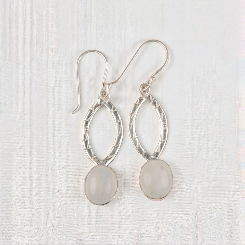 Rainbow Moonstone Gemstone 925 Sterling Silver Handmade Jewelry Hook Earrings 2" EE-87-35