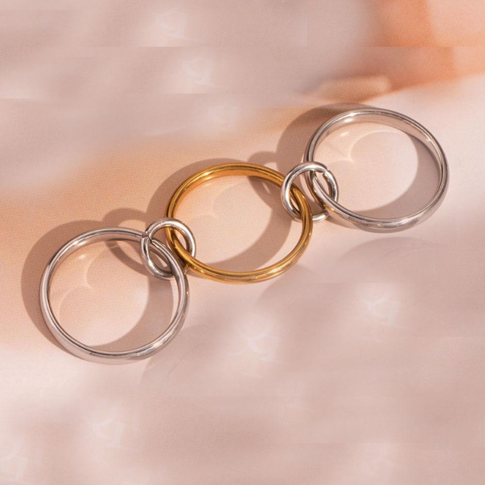 Multiple Layers Strand Loop Indext Finger Zircon Rings for Women Stainless Steel Gold Plated Ring