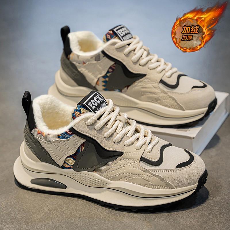 Mens Winter Warm Thick Lined Casual Sneakers Non-Slip Rubber Sole Low-Cut Dad Shoes