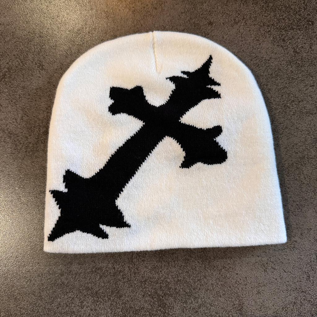 Y2 Street Style Strickmütze mit Kreuzmuster für Herbst Winter Wärme