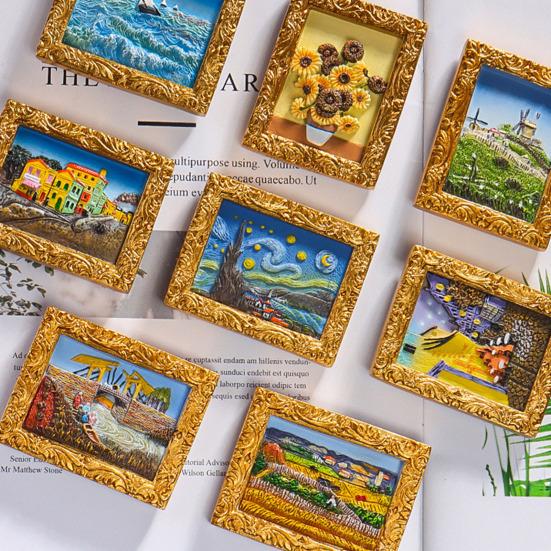1/3/6 stk Verdensberømt maleri Kjøleskapsmagnet Hjemmekontor Kjøkken Skap Kjøleskap Resin 3D Oljemaleri Kunst Magnetisk Dekorasjon Ornament
