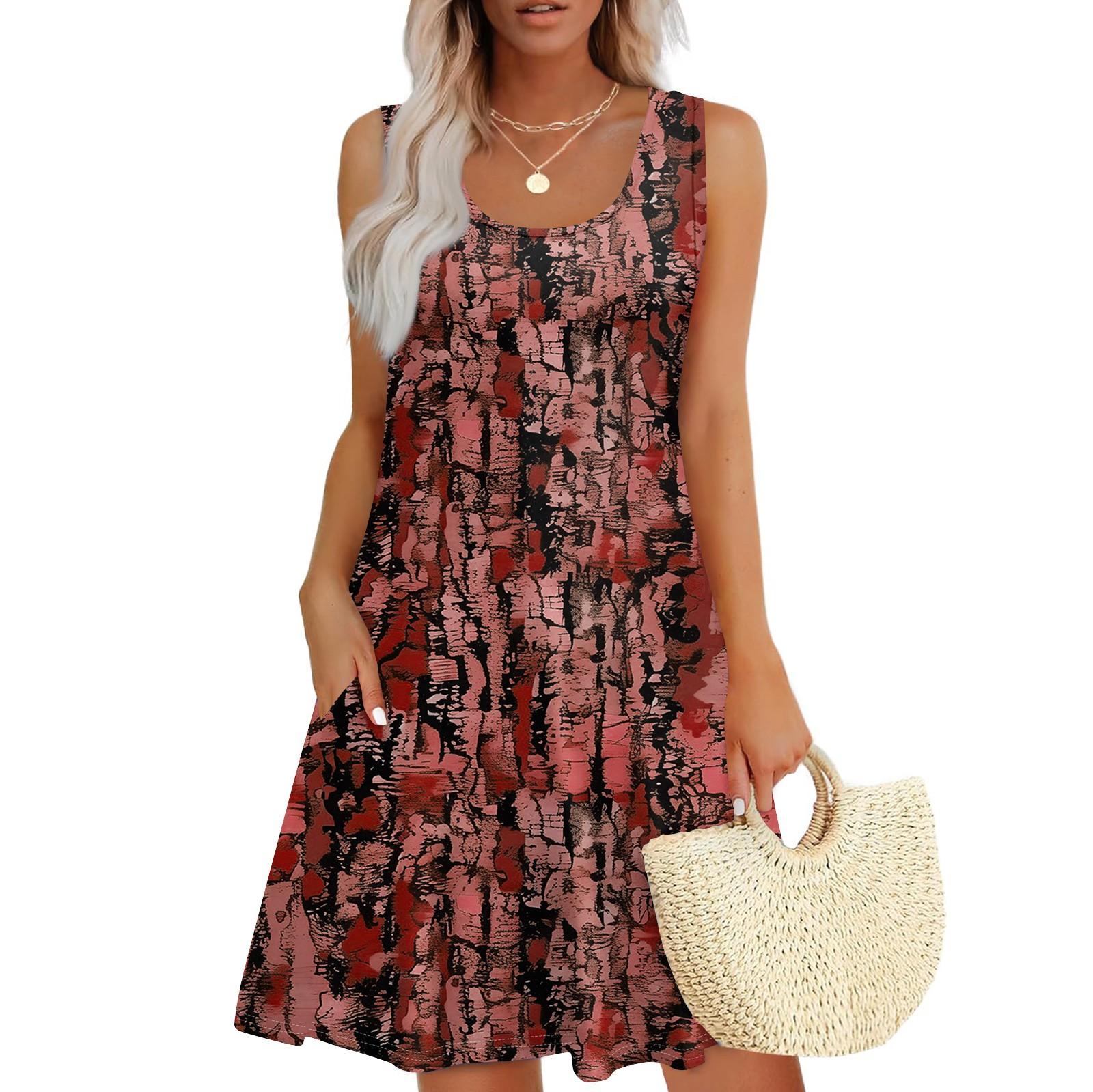 

Женский повседневный сарафан с карманами, летнее пляжное платье в стиле бохо, праздничные платья для женщин, футболки, платья с U-образным вырезом, свободные платья-майки XXXL винный