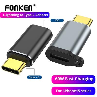 FONKEN PD60W „Lightning Male“ ir „USB C Female“ adapterio jungtis, greito įkrovimo duomenų adapterio keitiklis, skirtas „iPhone 15“ serijai