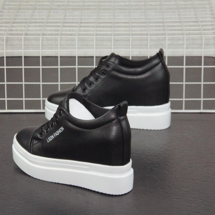 Fashion Women Breathable Sneakers Increased Platform Shoes 10CM Casual Footwear Leisure Leather White Vulcanize Shoes