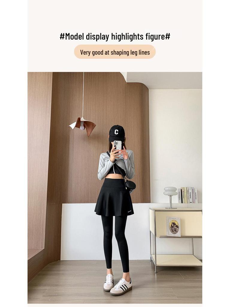 Versatile Women's Slimming Plus Size Yoga Leggings with Skirt Overlay - Nine-Point Summer Pants