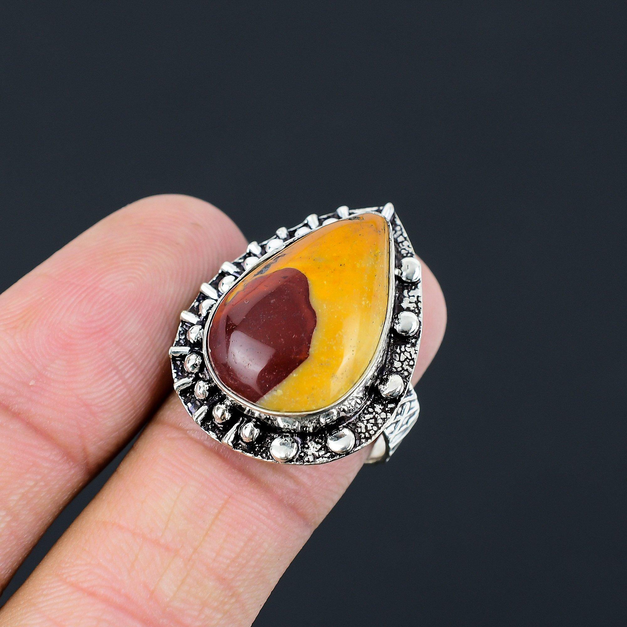 925 Silver Pear Natural Mookaite Mother Promise Solitaire Ring Jewelry Size 8.5 8.5