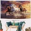 Running Horses Tapestry Wall Hanging, White And Brown Stallions Galloping On Beach At Sunset, Dynamic Animal Wall Art For Living