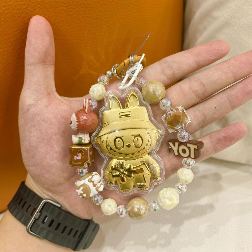 Shuibei Pure Gold Labubu Cute Cartoon Phone Lanyard Keychain & Bag Charm Gift for Friends