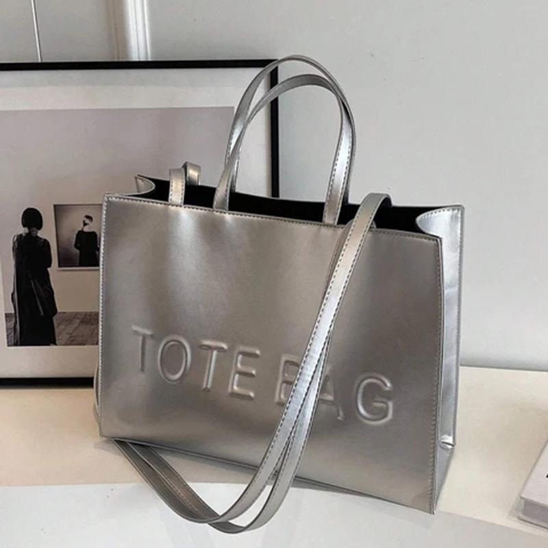 Large Capacity Fashionable Tote Bag With Letter Print Fashion Solid Color Simple Crossbody Bag Women Casual Handbag Shoulder Bag