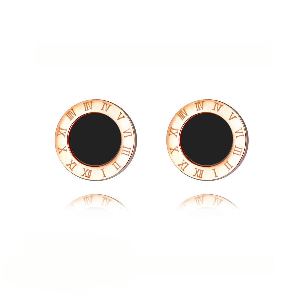 Classic Roman Numeral White Black Shell Stud Earrings For Women 316L Stainless Steel Female Earrings Jewelry Brincos ZE18002