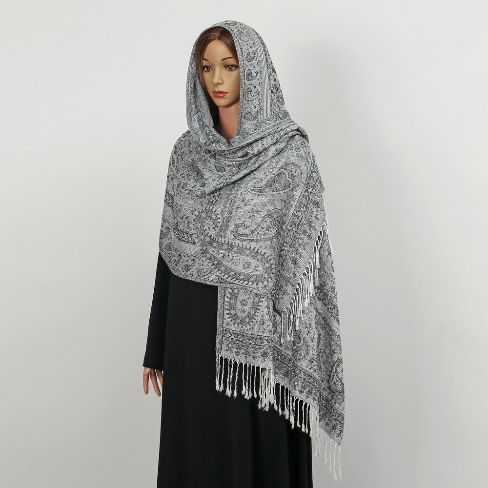 Cross Border Hot Selling Ethnic Style Shawl Paisley Cashew Jacquard Long Scarf Spring Summer Sunshade Headscarf Tassel