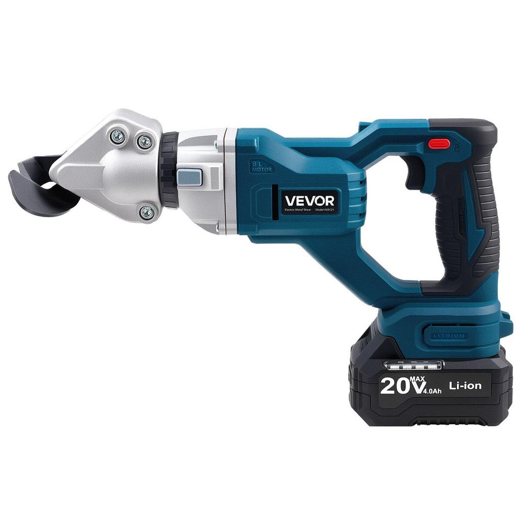 Metal Shear, Cordless Sheet Metal Cutter with 360-Degree Pivoting Head, Double Blades, 220VAC 20VDC, Cuts 1.22 mm Galvanized Steel, 1 mm Stainless