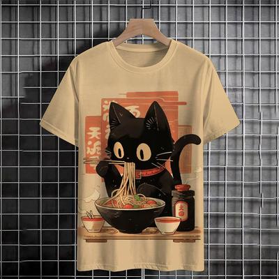 Camiseta masculina de verão com estampa de gato fofo animal gola redonda manga curta camiseta tendência de rua tops roupas masculinas grandes camiseta para homens