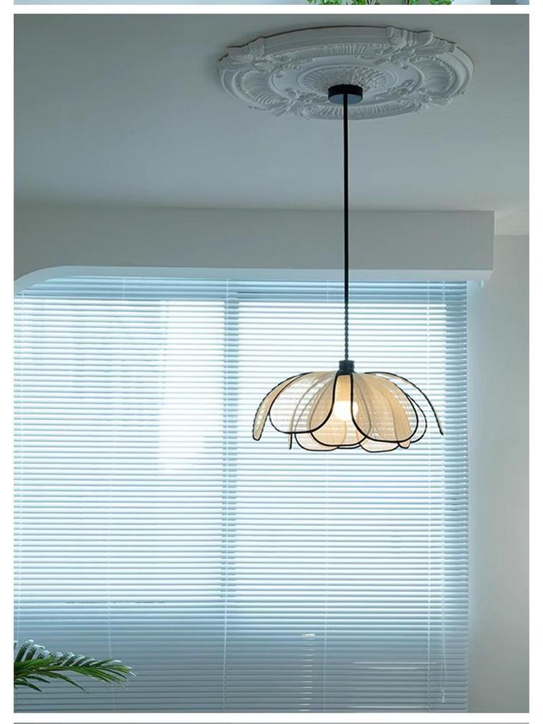 Minimalist Japanese Retro Rattan Petal Chandelier for Home and Tea Rooms
