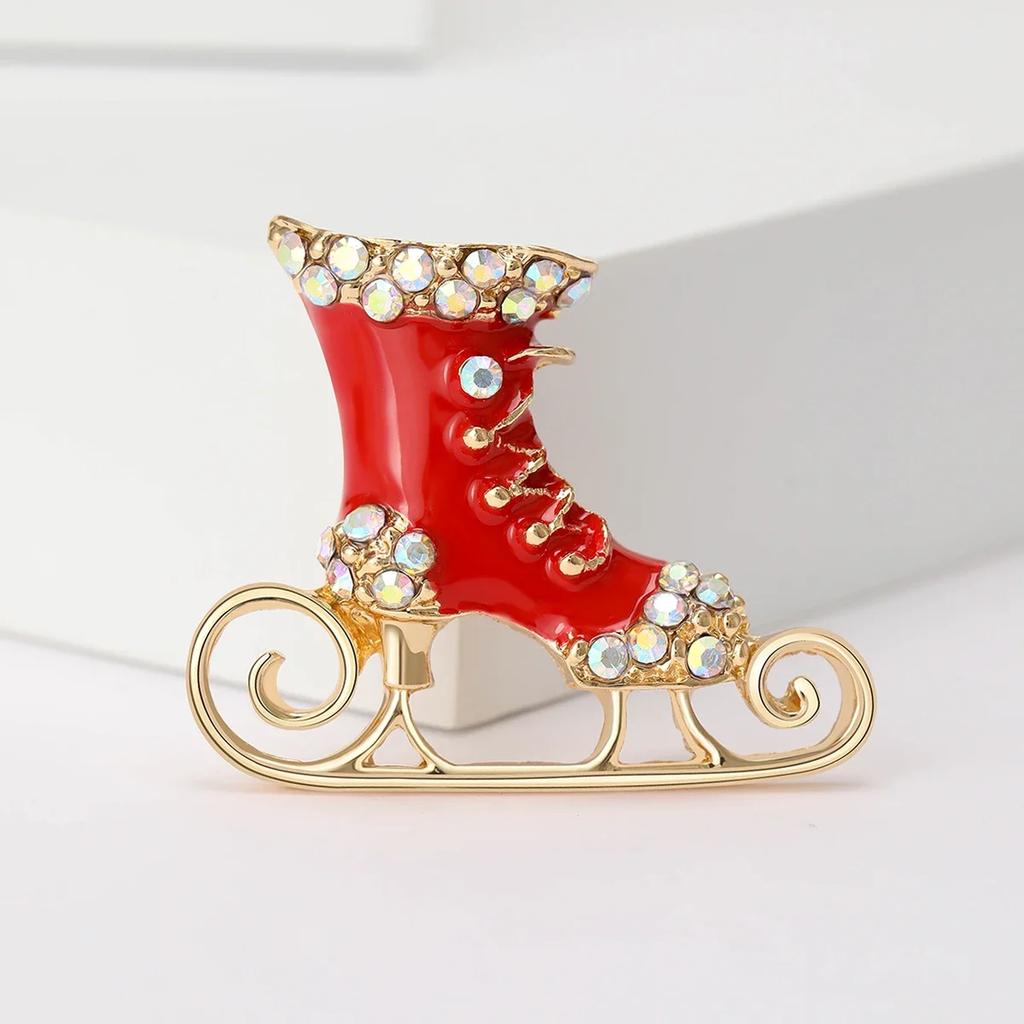 Christmas Enamel Skate Brooches for Women Unisex Rhinestone Everyday Use Pin Event Party Backpack Decoration Clothes Accessories