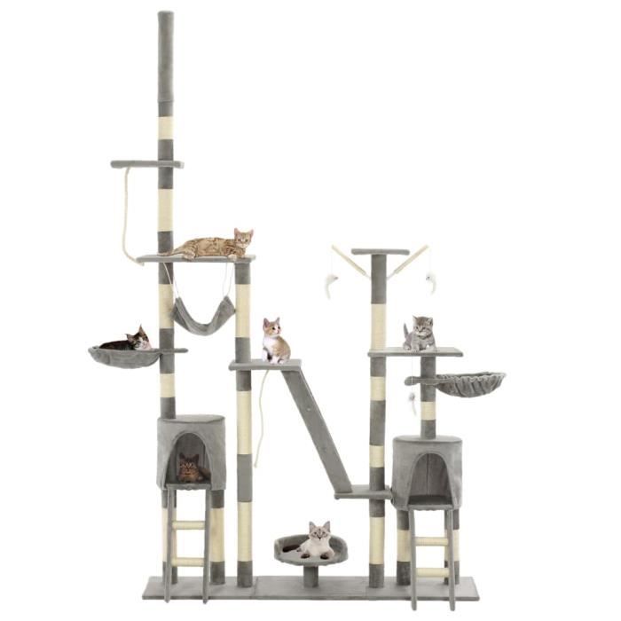 VidaXL Arbre à chat avec griffoirs en sisal 230-250 cm Gris
