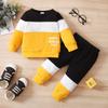 Kids Children's HAPPY Letter Color Matching Stitching Round Neck Long-sleeved Two-piece Children's Clothing Baby Suit