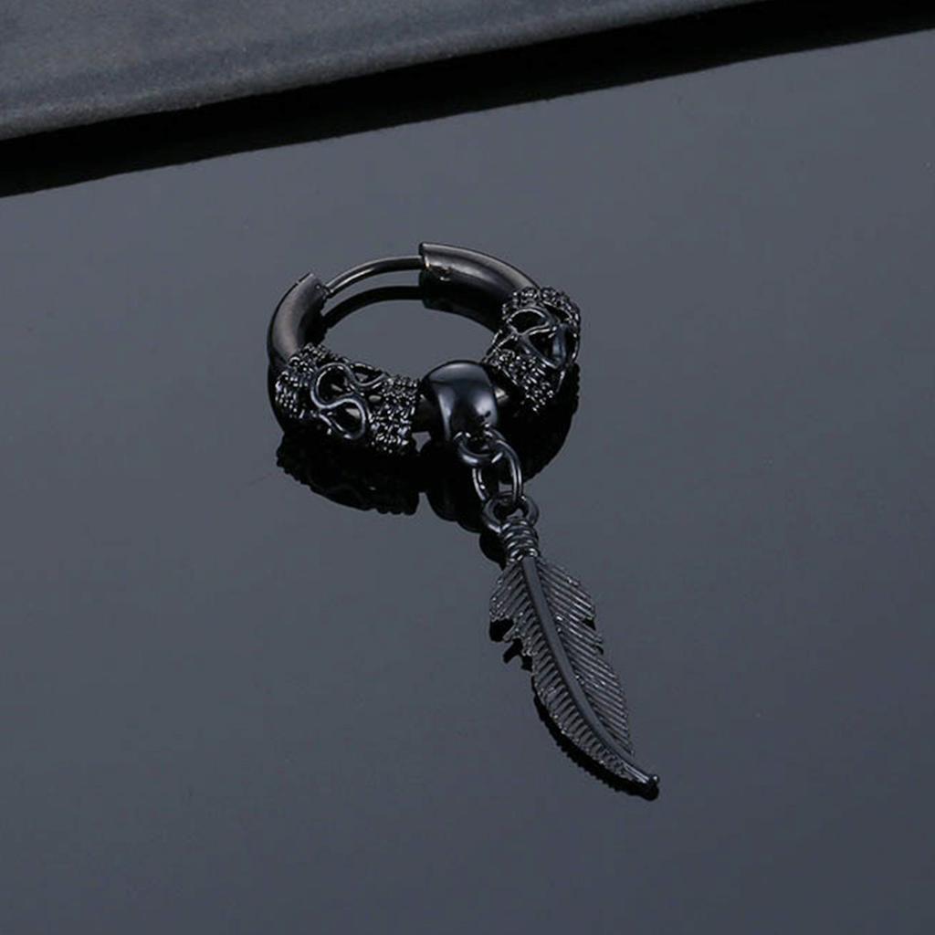 Feather Pendant Earrings Ear Hoops for Men and Women Stainless Steel